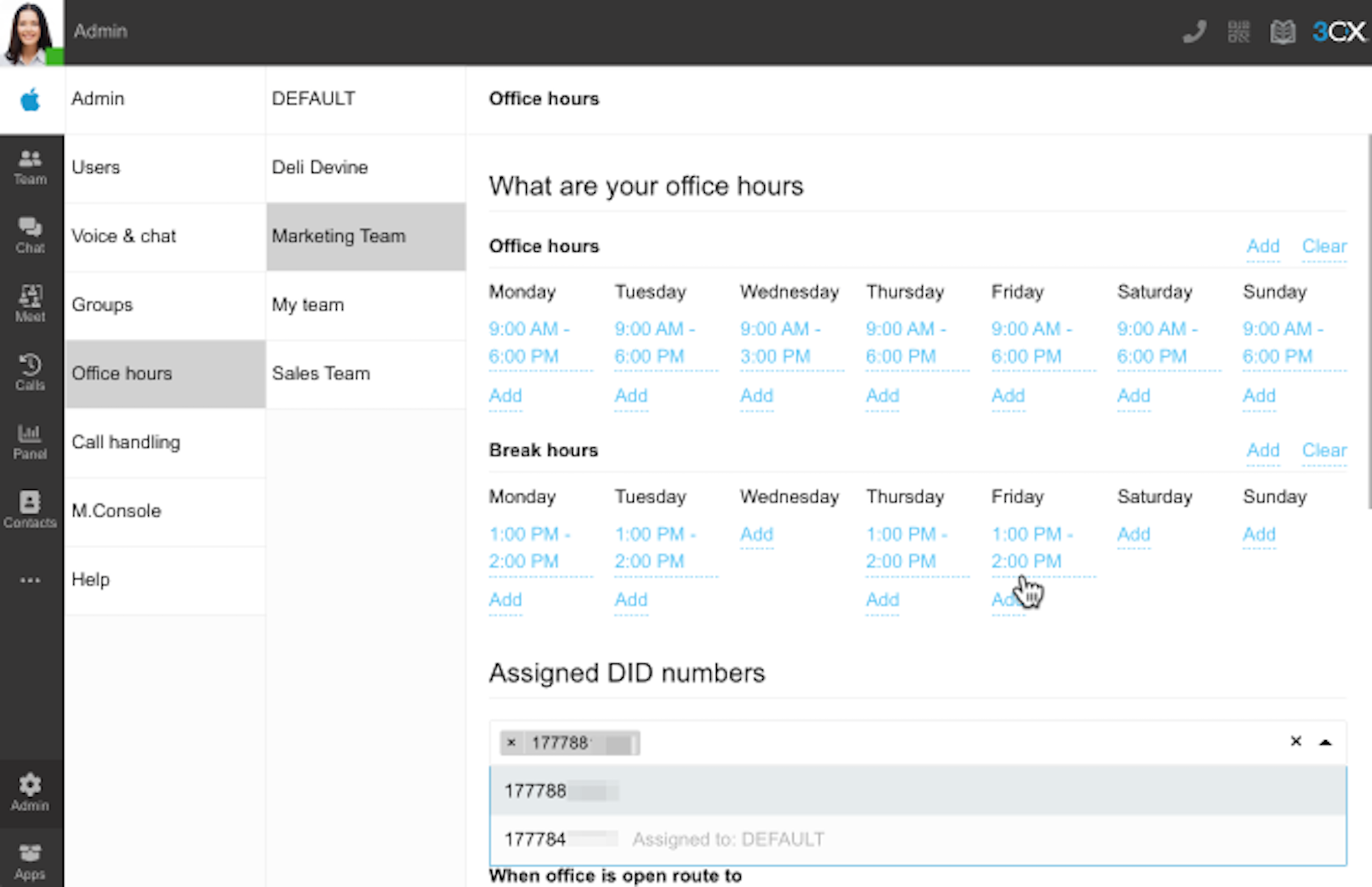 3cx business hour routing