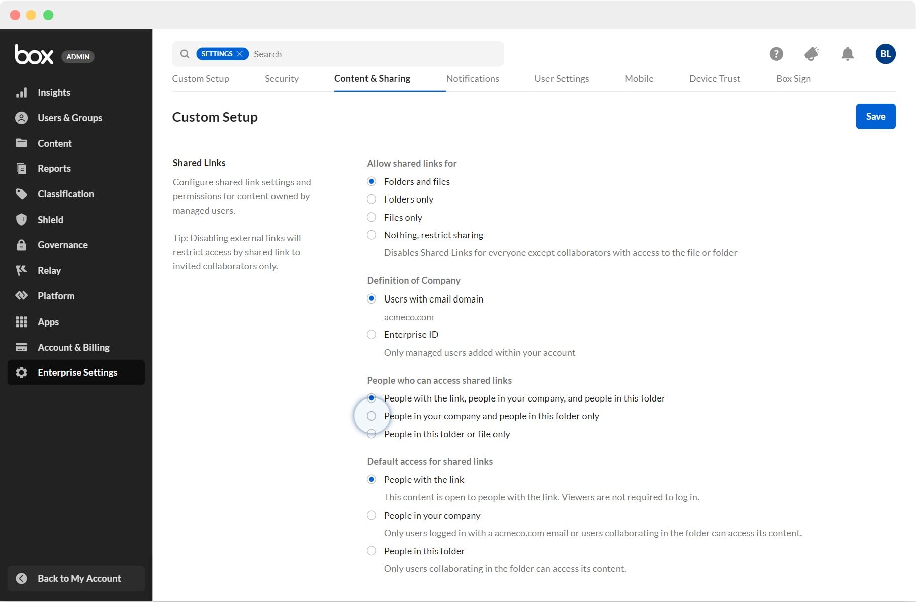 Box Security Settings
