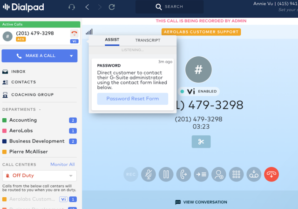 Dialpad real time assist