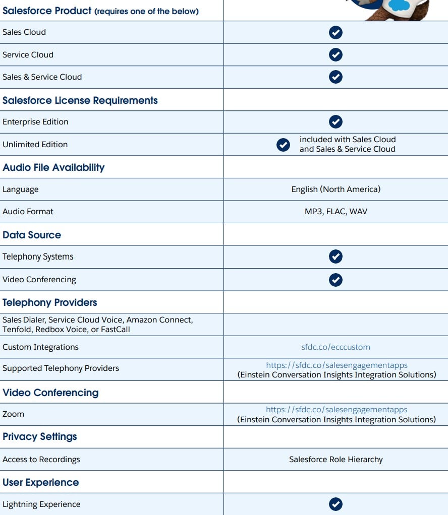 Einstein Conversation Insights - Technical Specifications 