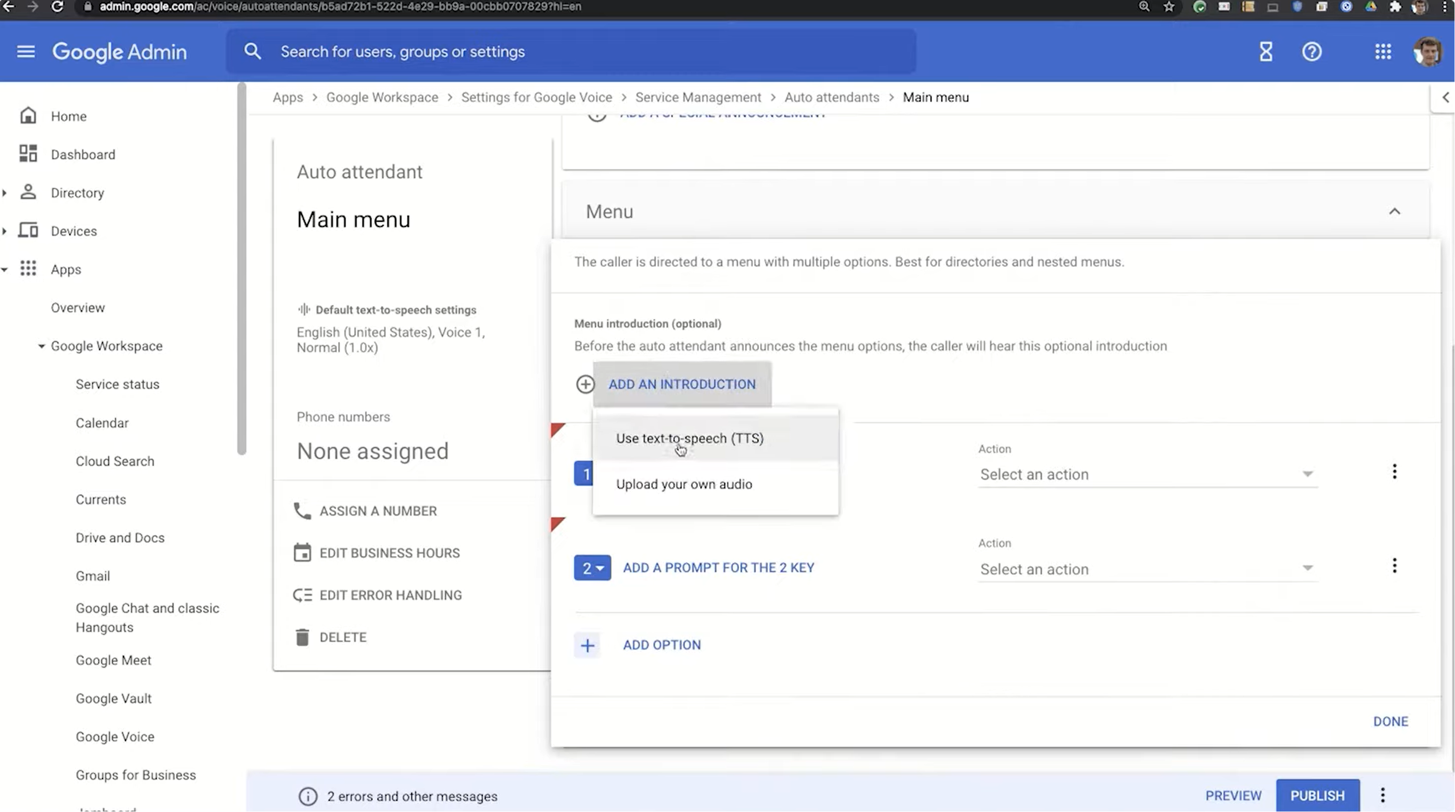 Google Voice Auto Attendant