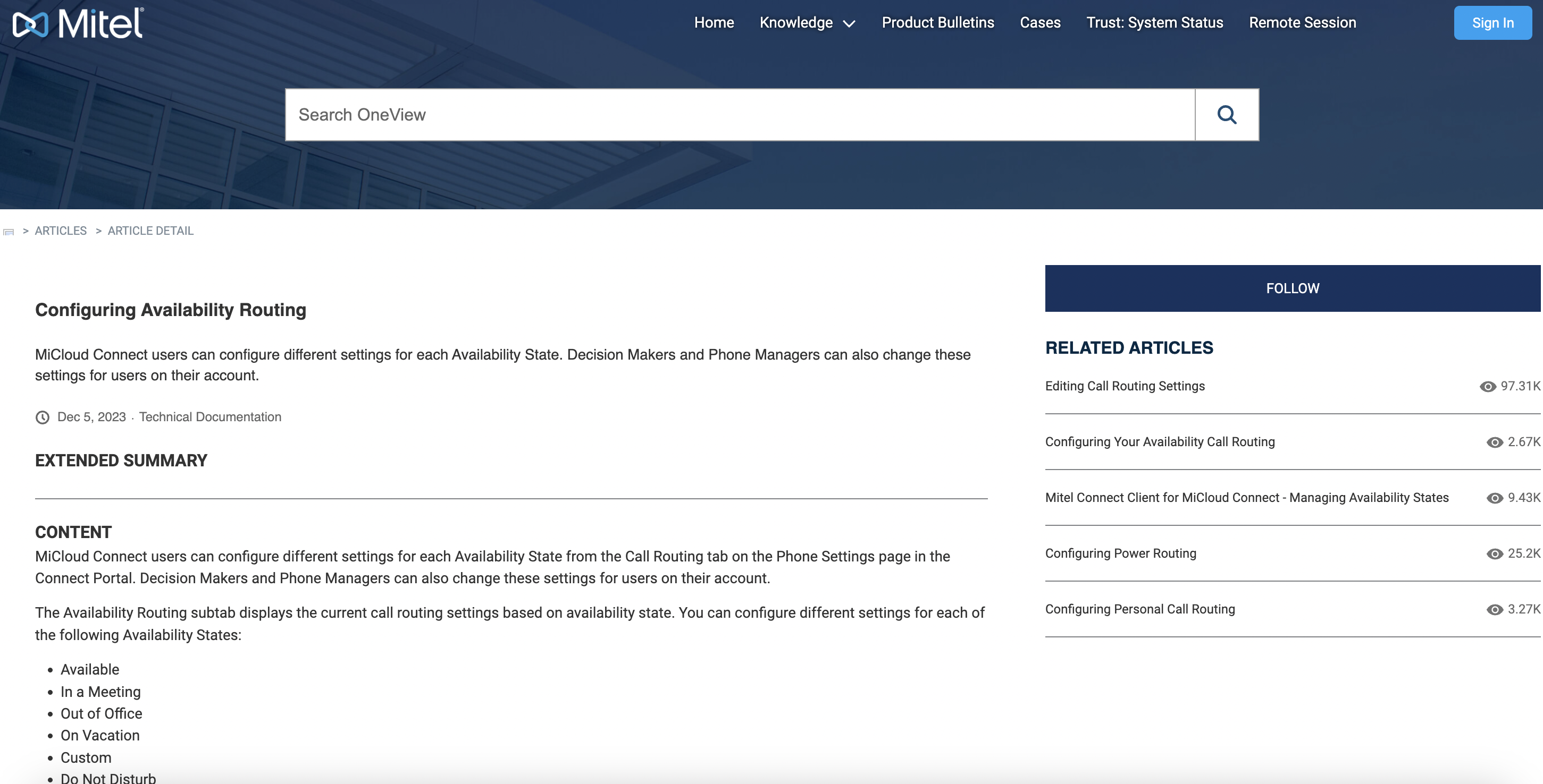 Mitel knowledge base