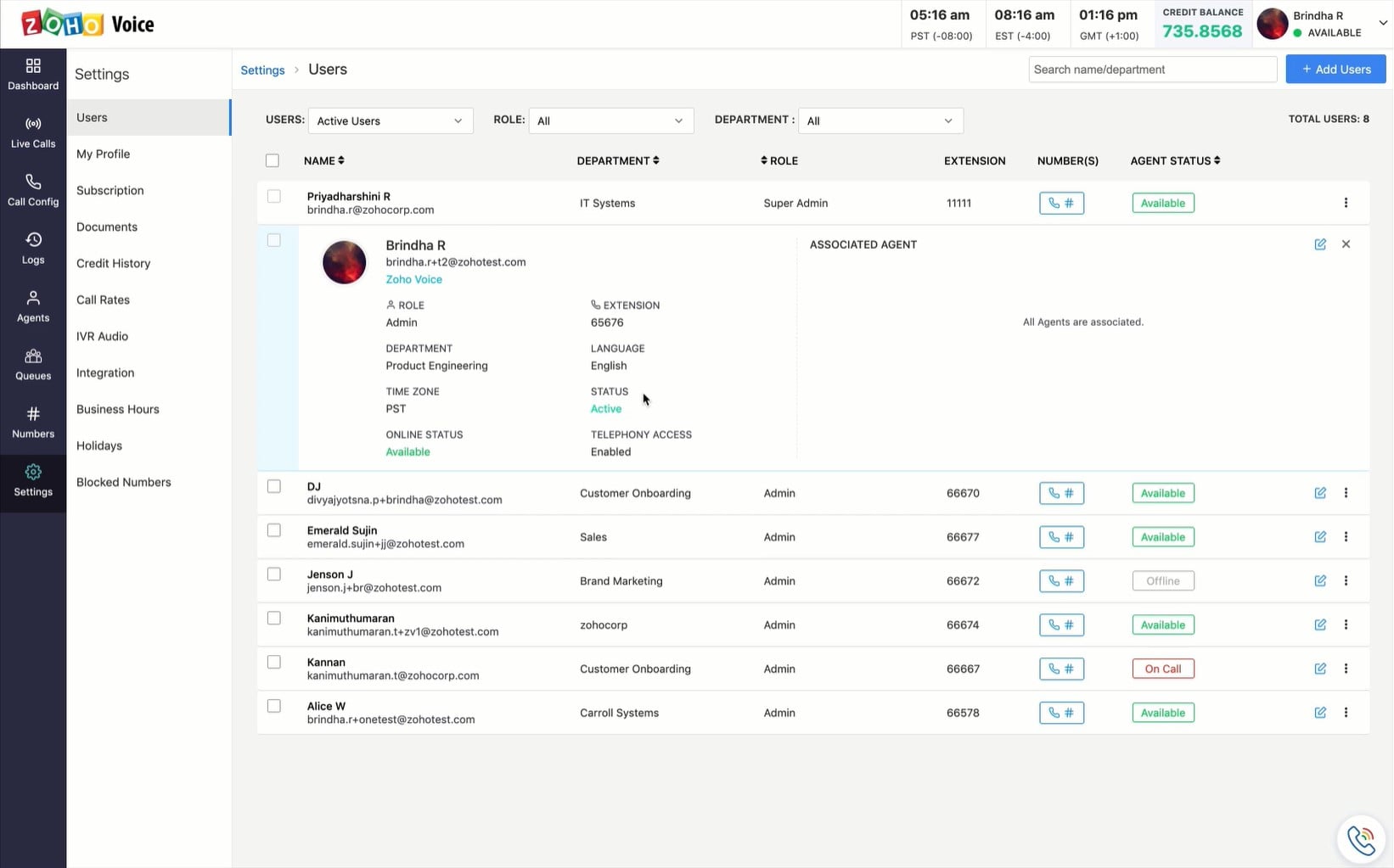Number Management Zoho