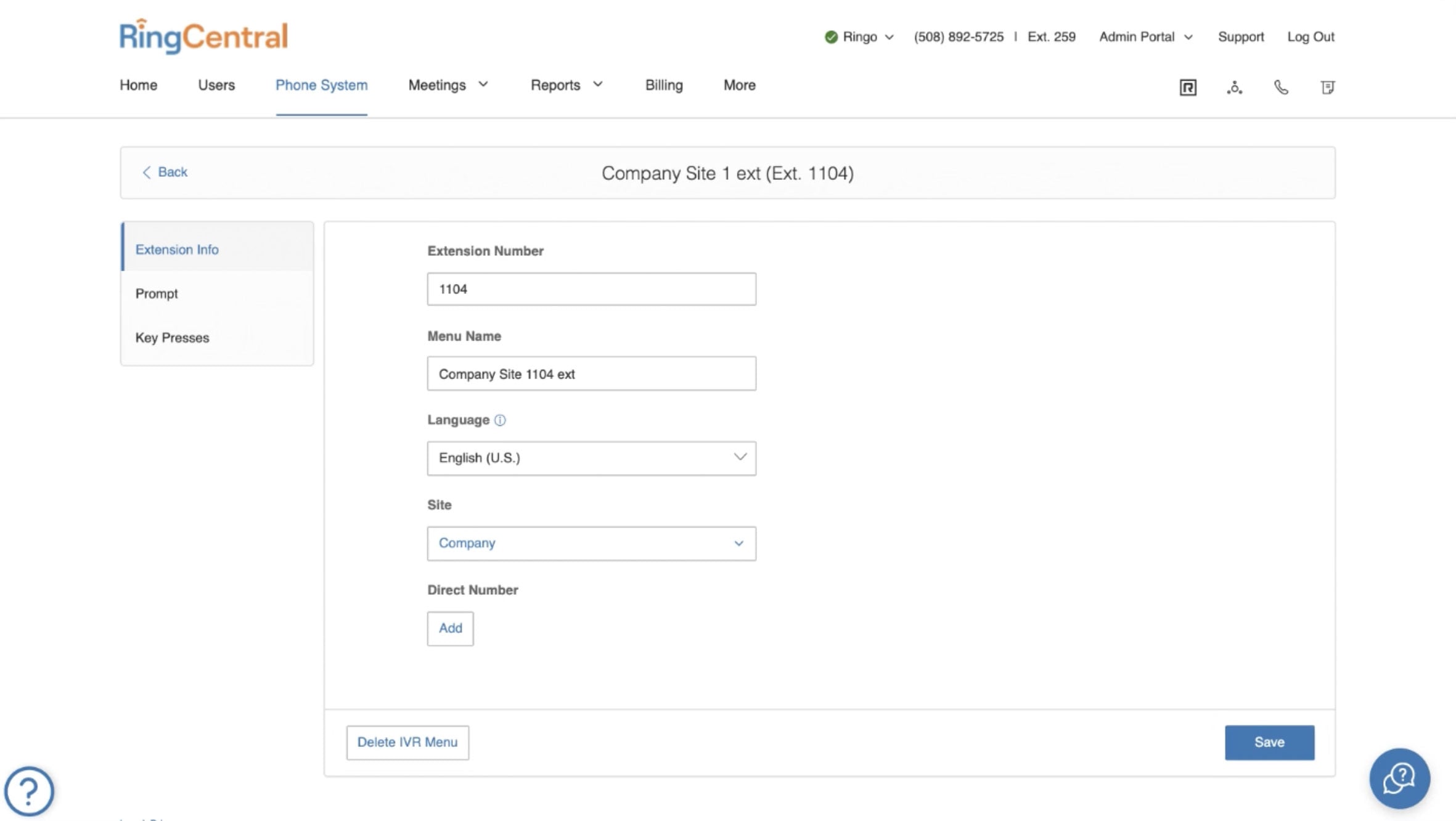 RingCentral IVR