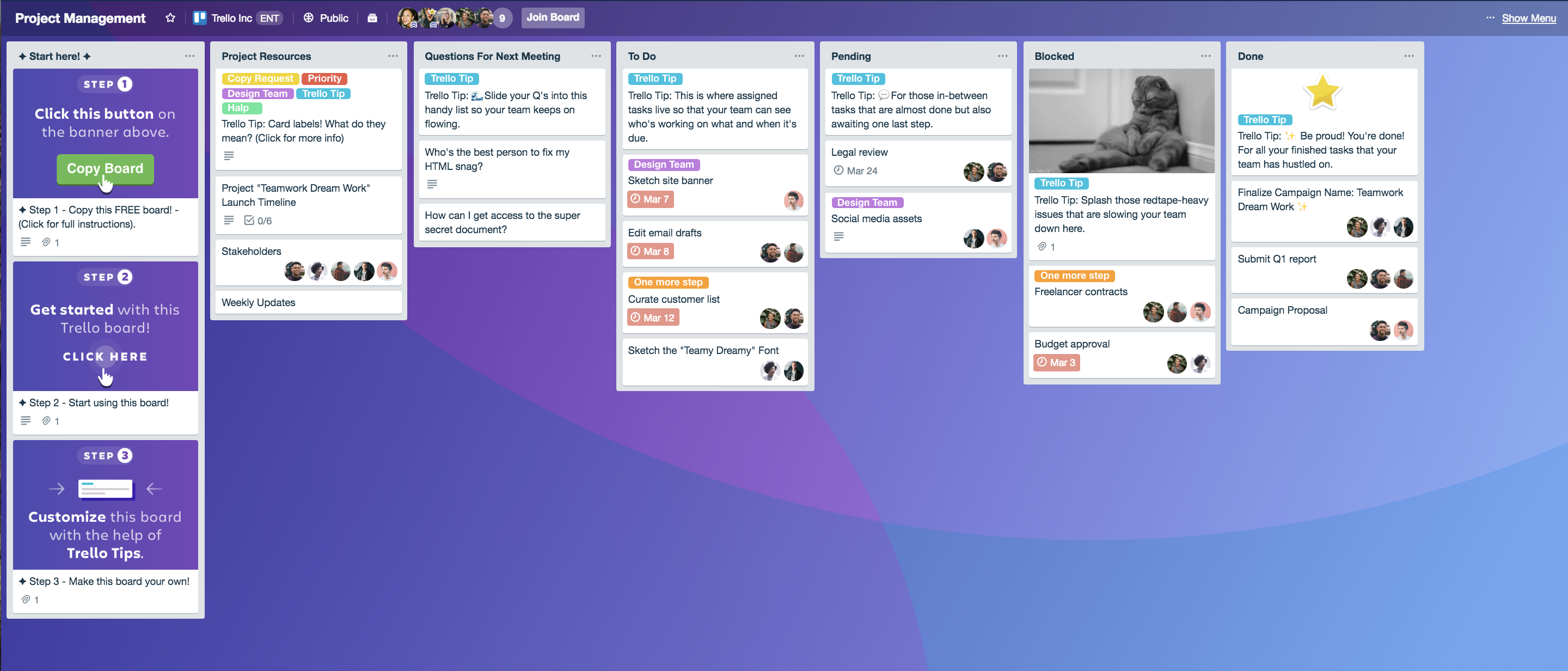 Trello project management board