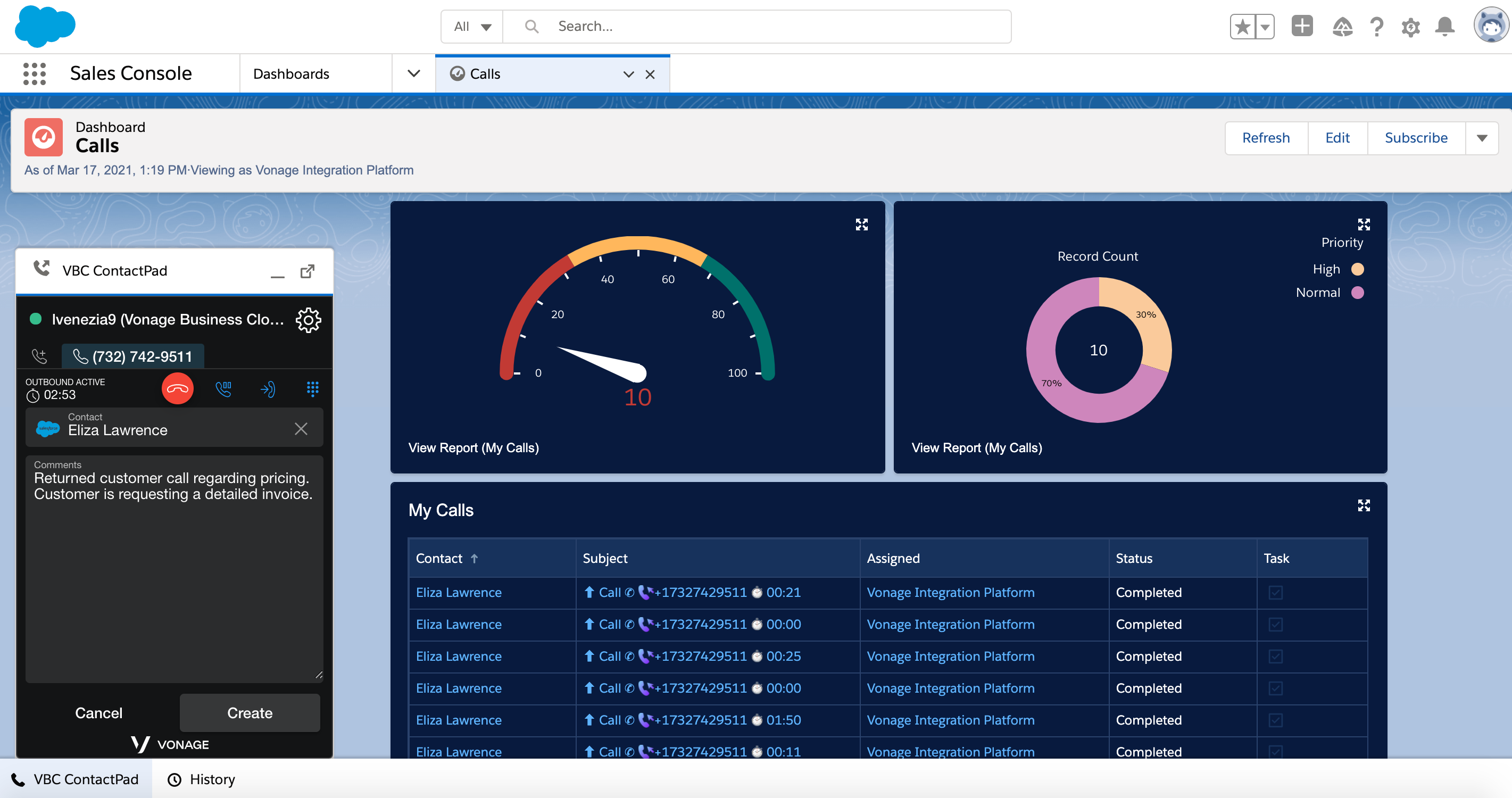 Vonage Salesforce integration