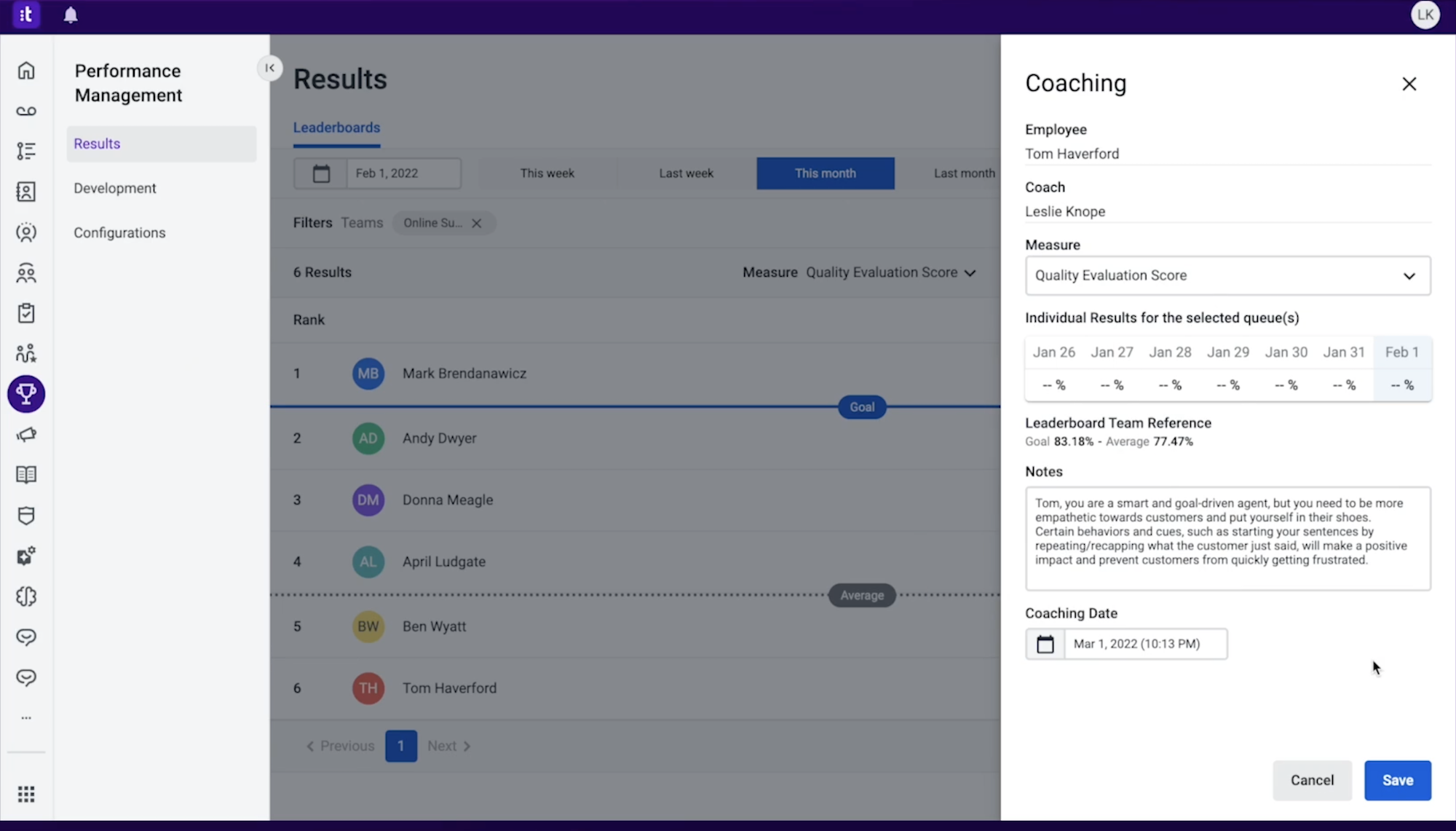 agent coaching talkdesk wfm