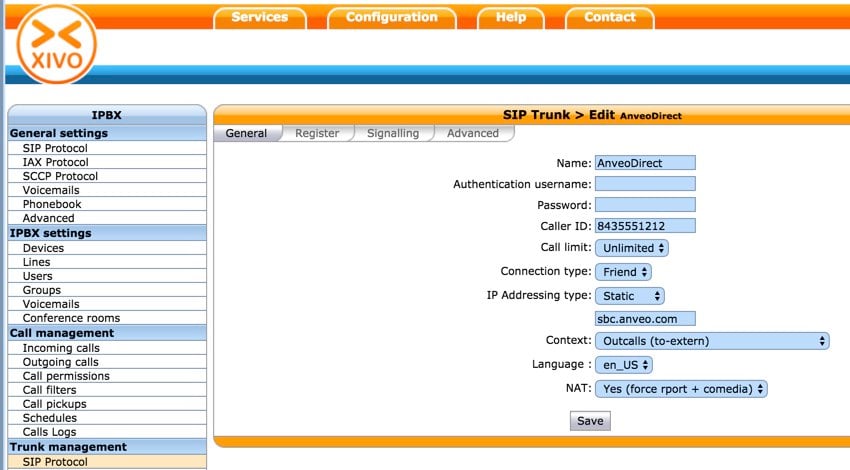 Anveo PBX UI