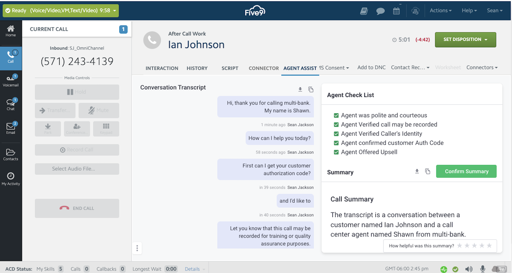 five9 agent assist call center