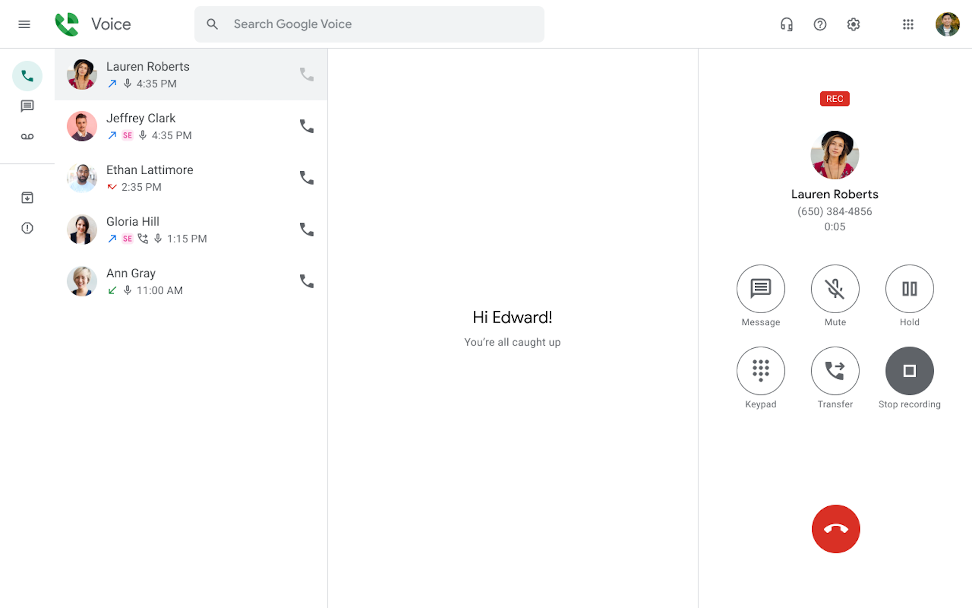 google voice call log