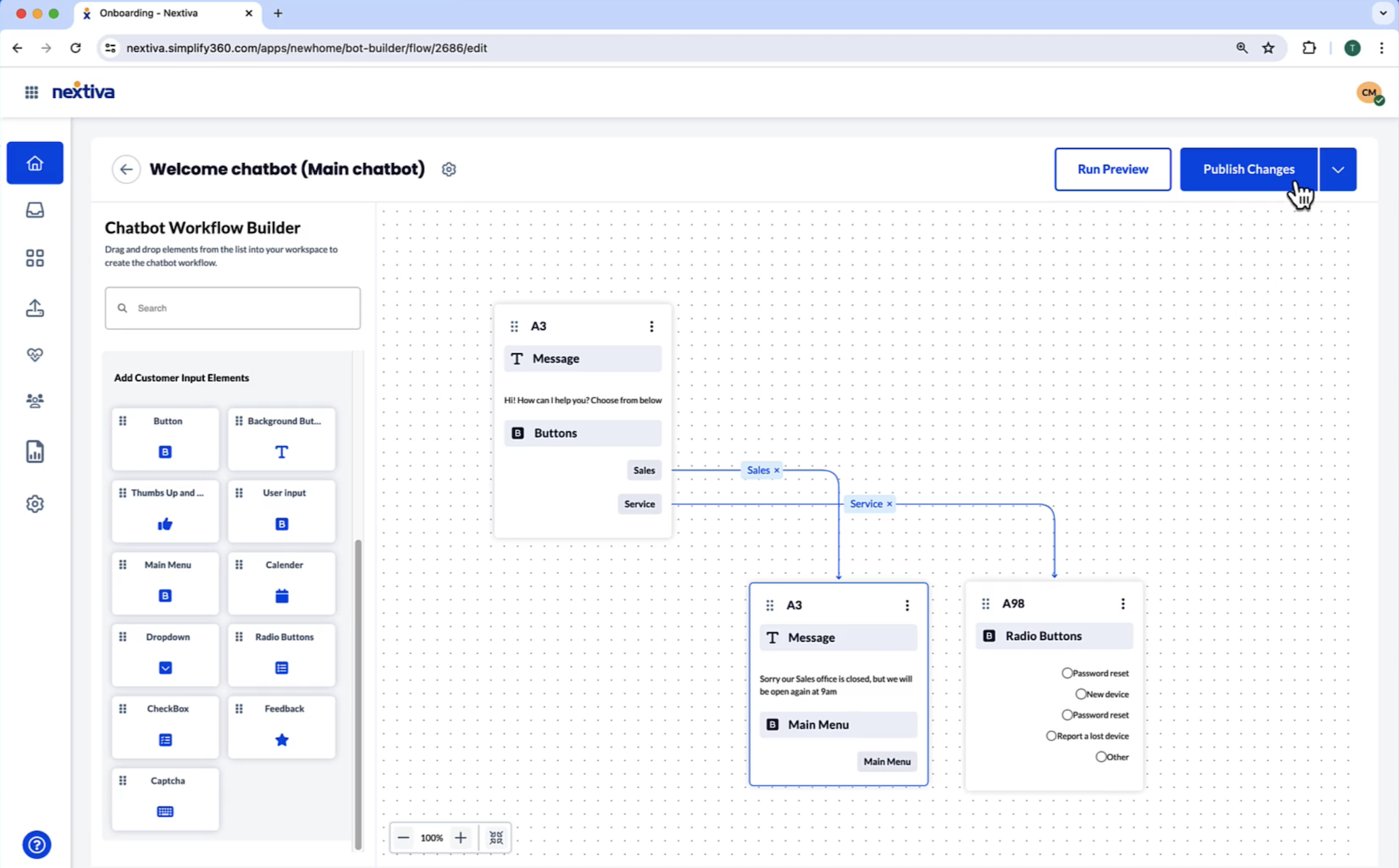 nextiva chatbot builder