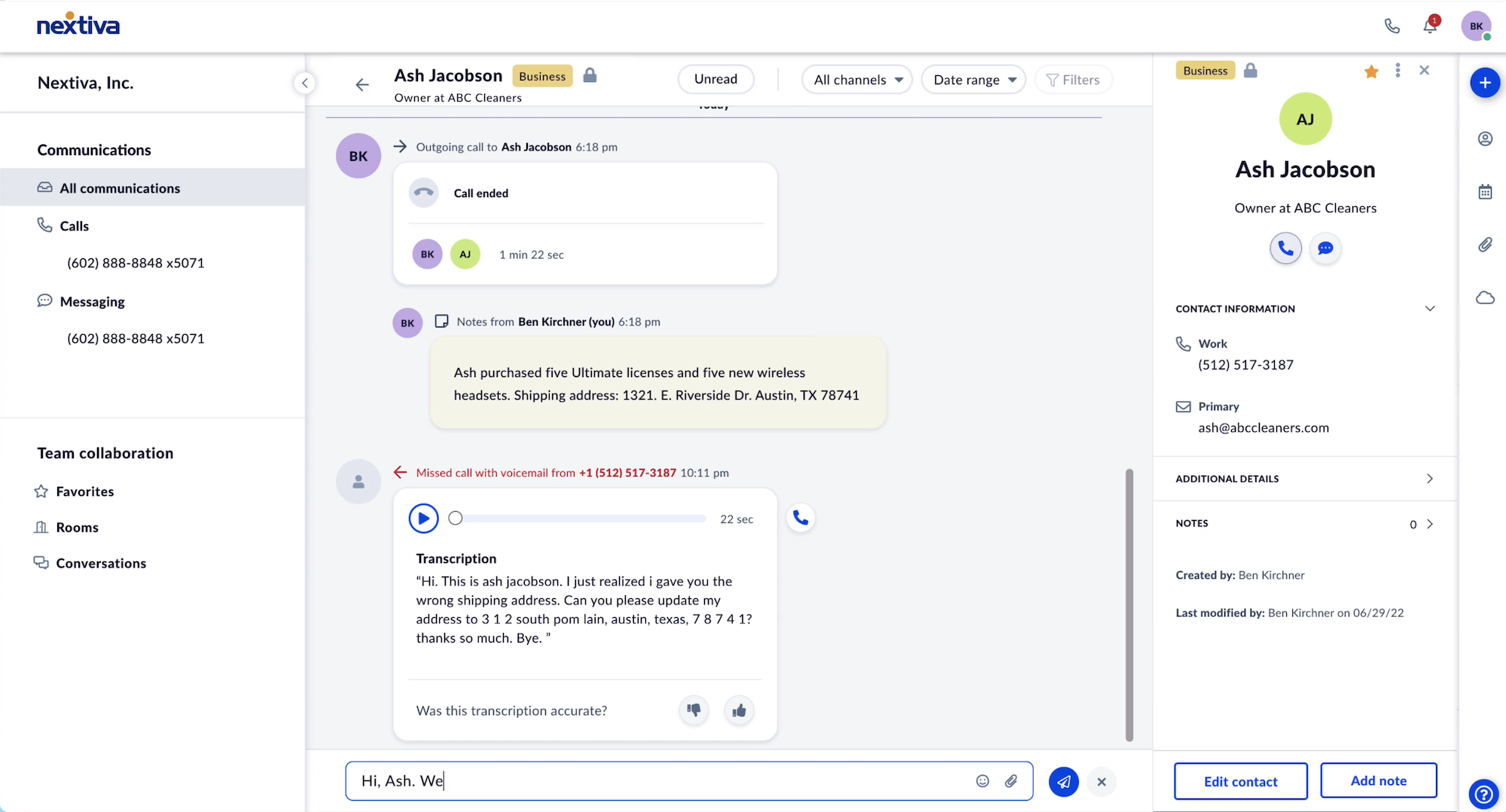 nextiva voice calling