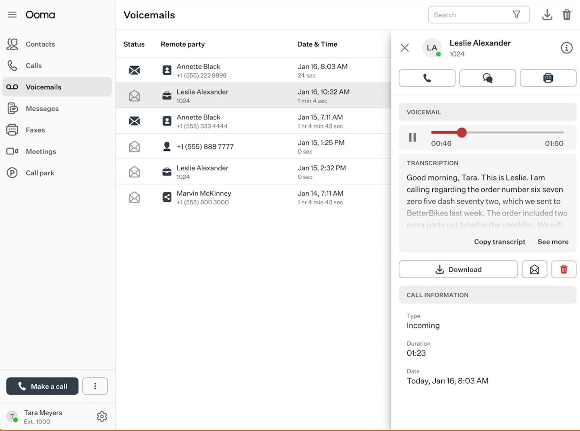 ooma voice call interface