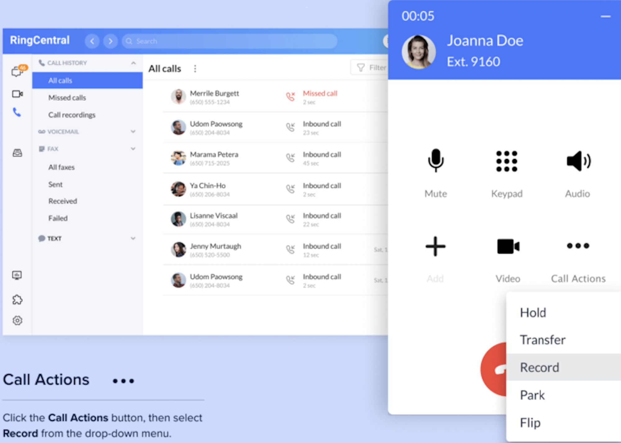 ringcentral call recording