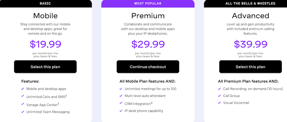 vonage pricing